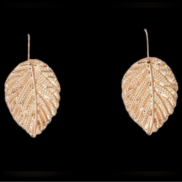Golden Leaf Autumn Fall Textured Veined Leaves Nature Sparkly Boho Hippie Dangle - Picture 4 of 16